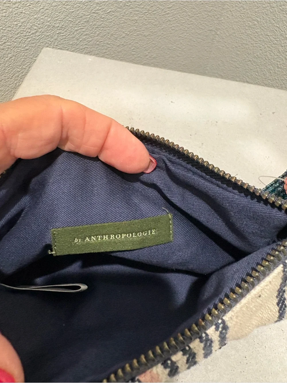 Anthropologie Striped Embroidered  Clutch in Cream, Pink & Navy